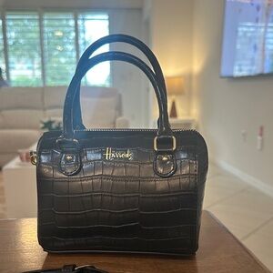 Harrods UK Paris micro mini black croc barrel crossbody